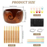 Yarn Bowl Holder with 9Pcs Crochet Hooks and Accessories Wood Crochet Bowl wenMH