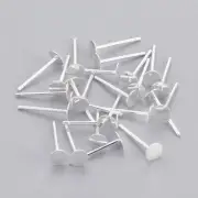 50pcs Solid 925 Sterling Silver Flat Earring Posts Self Glue Round Pad 4mm Tray