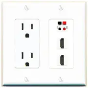 3 Port Power Outlet Cover Plug Jack UL 2 Gang 2 HD SPEAKER Wall Plate