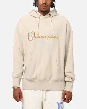 [CHAMPION] Champion Vintage Logo Sweatshirt Hoodie Oatmeal Heather - Size L L Oatmeal Heather