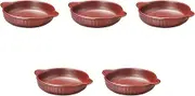 Set of 5, Iron Red Round Au Gratin (8.4 x 6.7 x 1.6 inches (21.4 x 17 x 4 cm) | Au Gratin Dish, Ceramic, Direct Fire, Setomonohonpo
