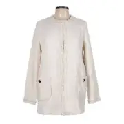Catherine Malandrino Tweed Coat 10 NWT Ivory Fringe Neutral Longline Classic