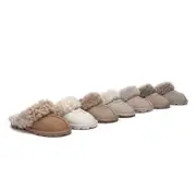 AUSTRALIAN SHEPHERD® UGG Slippers Double Faced Sheepskin Wool Waffle Curly - Duiker Grey / AU Ladies 7 / AU Men 5 / EU 38