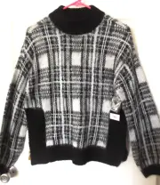 Nine West Cute MockTurtle Neck Tunic sweater SM Longslv Black/white plaid NWT$50