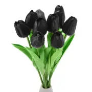 40pcs Tulips Artificial Flowers, Fake Tulip Stems Real Touch (Black)