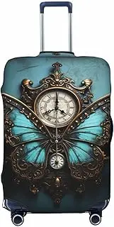 [CADREWY] Clock Butterfly Print Travel Suitcase Cover Luggage Protector with Elastic Anti Scratch for Carry On, Black, Small