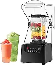 2L Commercial Blender Smoothie Maker, 17000rpm Electric Stand Mixer Blade Ice Crusher with Sound Enclosure, 5 PresetsSilent Broken Wall Cooking Machine for Kitchen Milk Tea Coffee