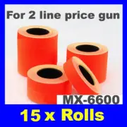 15 FLURO RED DOUBLE 2 LINE PRICING PRICE TAG TAGGING GUN LABEL ROLLS MX 6600
