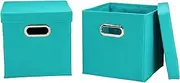 Household Essentials 36-1 Decorative Storage Cube Set with Removable Lids | Aqua 2-Pack