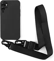 Galful Mobile Phone Lanyard for Samsung Galaxy A54, Case with Strap, Soft Silicone Necklace Case with Chain, Shockproof, Protective Case, Nylon Shoulder Strap with Lanyard, Black