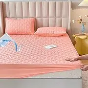 Quilted Fitted Sheets Waterproof Mattress Protector Double Single Bed, Deep Pocket 30cm Comfort Breathable Mattress Covers(Pink,180x200cm+30cm)