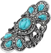 [WESIEVYA] 1pc Retro Blue Turquoise Ring Elegant Decorative Women's Charm Jewelry Hollow Ring Fashion Ring for Women