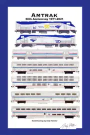Amtrak 50th Anniv. Train 11"x17" Poster in 12" x 18" mat Andy Fletcher signed