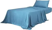 Dreamz Bamboo Sheet Set with Flat Sheet, Fitted Sheet, and 1 Pillowcase - Cool, Soft, Breathable, Hypoallergenic, Anti-Wrinkle, Elastic-Edged, Machine Washable, Easy Care(Single, Blue)