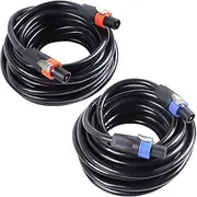SUNNAREPOON 25 Feet Pack of 2 Speakon to Speakon Cables, 12 Gauge Heavy Duty 4 Pole SpeakOn Cable for PA DJ Studio, Stage Extension Wire with Twist Lock (4 Conductors, 25Ft.)