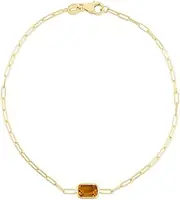 [JewelryWeb] 14k Yellow Gold Gemstone Paperclip Bracelet With Lobster Clasp Featuring 6x4 Baguette Citrine Center Element 18 Centimeters Link-Bracelet for Women