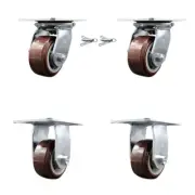 4 Inch Polyurethane Caster Set with Ball Bearing 2 Swivel Lock and 2 Rigid SCC