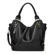 Women Tote Bag Handbags PU Leather Fashion Hobo Shoulder Bags with Adjustable Shoulder Strap- Black