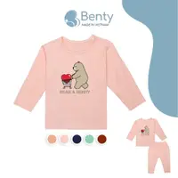 在飛比找蝦皮購物優惠-Benty BT001 柔軟涼爽純棉長袖露肩套裝印有兒童睡衣