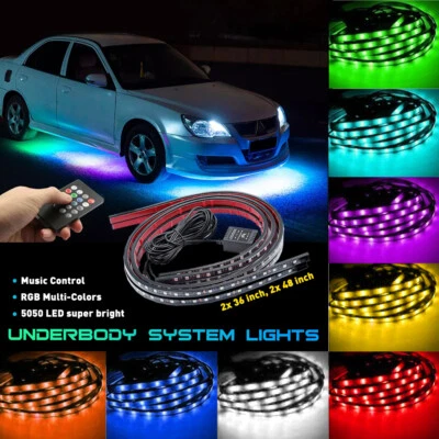 8 Color LED RGB Under Strip Tube Car Underglow Underbody System Neon Light Kit