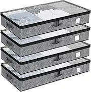 4 Pack Underbed Storage Containers, Below 4.5 Inches Low Profile Under Bed Organizer Clothes Storage Bins with Sturdy Sidewalls and Bottom