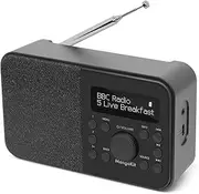Portable DAB+ Digital Radio and Kitchen FM Radio, Bluetooth Speaker, Personal DAB Radio with Display, Alarm & Clock, 40 Preset Stations, Headphones, Batteries and Mains Operated - Black
