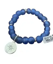 Brighton Sea Shore stretch Bracelet- blue glass beads- round bead- crystal
