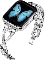 Silver Bling Metal Bracelet Strap for Apple Watch 38mm 40mm 41mm 42mm, Compatible with Series 10 9 8 7 6 5 4 SE, Dressy and Stylish Women's iWatch Band