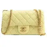 CHANEL AS4041 Mini Flap 小羊皮山茶花金球迷你斜背鍊包.淺黃 20cm