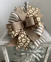 10" Leopard Wreath Bow, Everyday Bow, Leopard Lantern Bow - Handmade