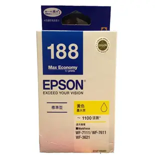 EPSON C13T188450 黃色 188 墨水匣 T188450 WF-7111 WF-7611 WF-3621