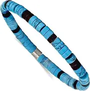 [JewelryWeb] 6mm Stainless Steel Brushed Howlite and Black Agate Beaded Stretch Bracelet-Stretch-Bracelet for Women