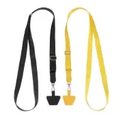 2Pcs Smart Phone Lanyard with 2 Patches, Black/Yellow (73-50cm)