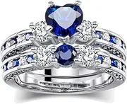 [Ringcrown] Yellow Gold Filled Three-Stone Womens Wedding Ring Sets Bridal Sets Heart Cut Cz Engagement Ring Wedding Bands