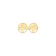 9ct Gold Tree Of Life Disc Stud Earrings