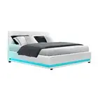 Artiss Lumi Led Bed Frame Pu Leather Gas Lift Storage - White Double leather,ply
