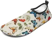 [BTCOWZRV] Water Shoes for Women Men Vintage Butterfly Water Sports Shoes Slip-on Breathable Lightweight Athletic Aqua Sock