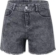 [Generic] High Waisted Hot Pants Jeans For Women Frayed Hem Washed Jean Shorts Plus Size Summer Distressed Short Denim Pants