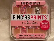 New FING'RS PRINTS 24 Press-On Nails Girlie Glan & Charms Pink Multi Color