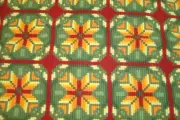Vtg NEEDLEPOINT piece Rug Geometric Tile Mandala Completed 22" x 34" finished