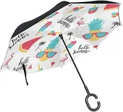 Double Layer Inverted Umbrella Cars Reverse Umbrella Hello Summer Flamingo Watermelon Windproof UV Proof Travel Outdoor Umbrella