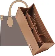 KESOIL Bag Organizer Insert,Tote Bag Insert For On The Go MM, Handbag Inner Organizer,Handbag Storage,Tote Bags Felt Liner with Zipper(Brown,L)