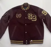 Abercrombie & Fitch Varsity Bomber Jacket leather sleeves Size Large..