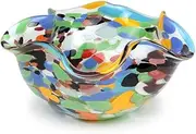 Cá d'Oro Murano Style Decorative Colored Glass Bowl Confetti Effect Hand Blown Art Glass Crystal for Home, Room Decoration and Centerpiece - Waved