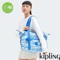 在飛比找momo購物網優惠-【KIPLING官方旗艦館】藍粉海洋波紋印花手提側背包-AR