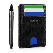 Slim Minimalist RFID Blocking Front Pocket Leather Wallets for Men Women Gift...