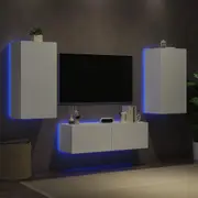 3 Piece TV Wall Cabinets with LED Lights White vidaXL