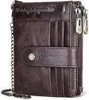 [REETEE] Men's Genuine Leather Wallet Men's RFID Protection Wallet Small with Chain, Leather Wallet Men 19 Card Slots and Wallet Men's Zip Coin Compartment