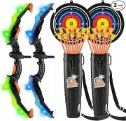 Juego de arco y flecha para niños, juego de tiro con arco con luz LED 10 flechas