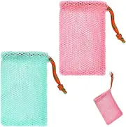 2 Pack Soap Savers for Bar Soap Exfoliating Net Mesh for Shower Holder Mesh Foaming bag for Bath and Shower(2 Colors, 5.5 x 3.5 In)